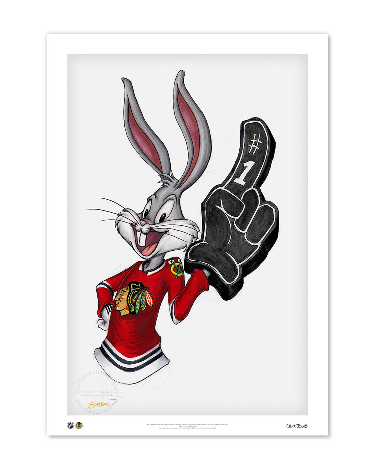 Rabbit Hockey Fan x NHL Blackhawks Bugs Bunny Limited Edition Fine Art Print