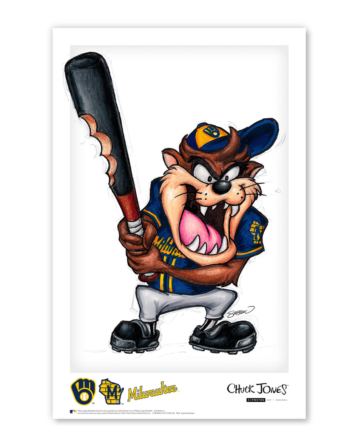 Taz On Deck x MLB Brewers Poster Print