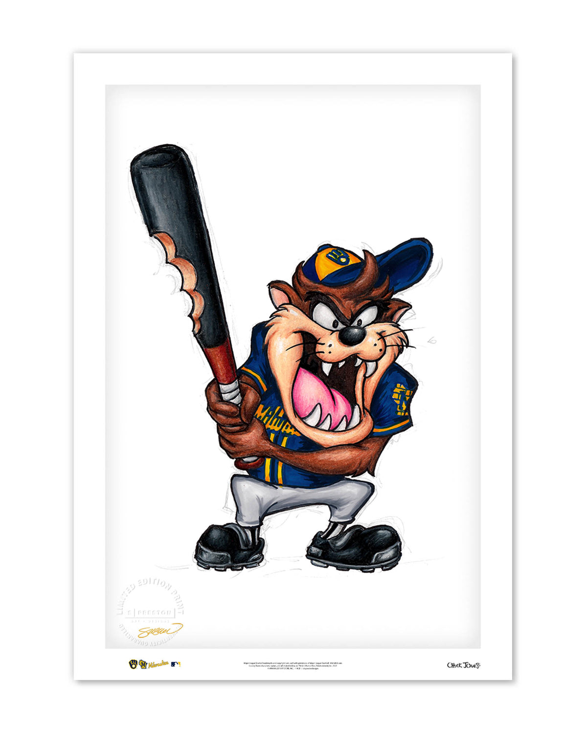 Taz On Deck x MLB Brewers Limited Edition Fine Art Print
