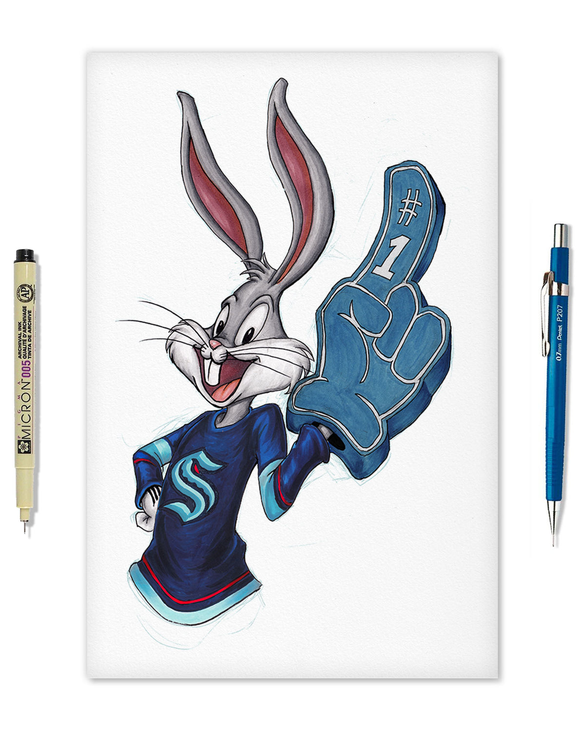 Rabbit Hockey Fan x NHL Kraken Bugs Bunny Limited Edition Fine Art Print