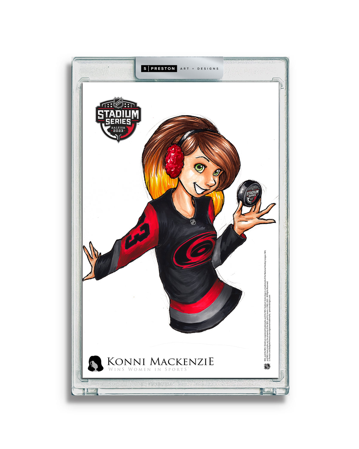 WinS® NHL Konni Mackenzie 2023 Stadium Series Hurricanes Jersey Limited Edition Art Card Slab