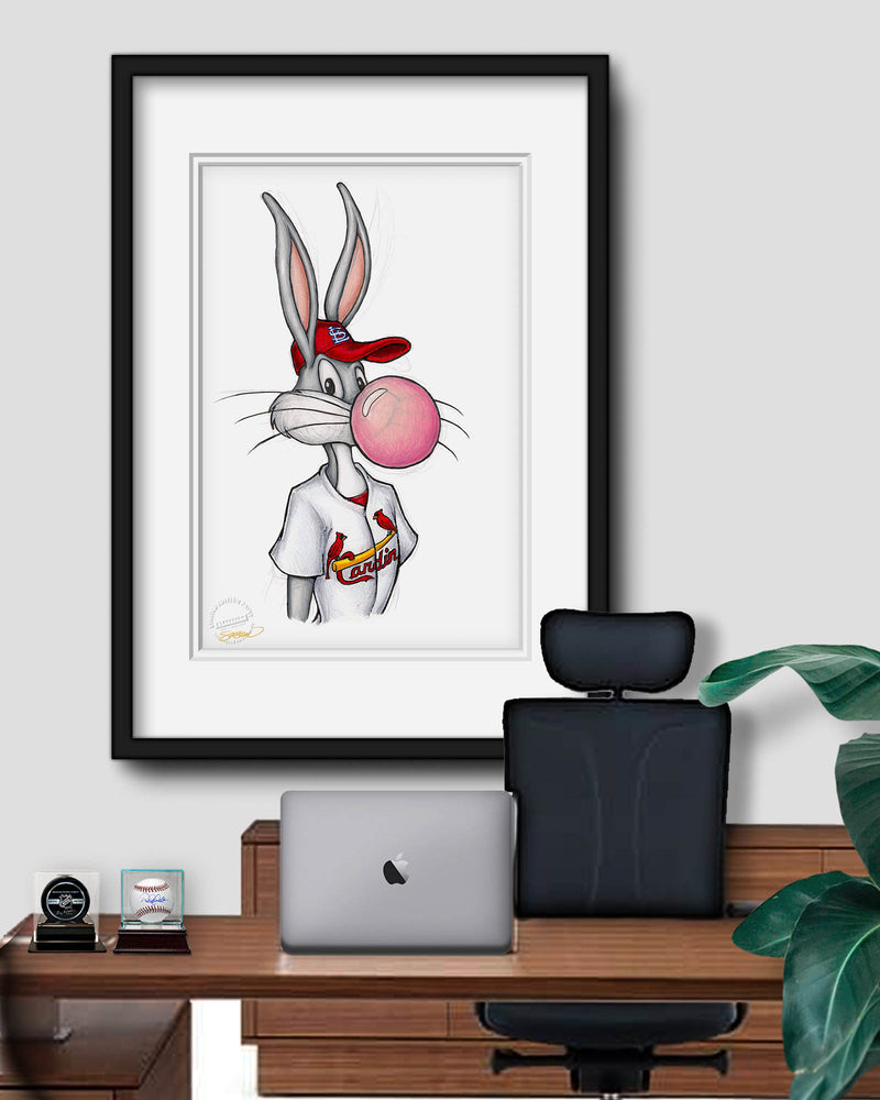 St. Louis Cardinals Bubblegum Bugs Minimalist Looney Tunes Collection 14 x  20 Fine Art Print by artist S. Preston - Ltd Ed of 100