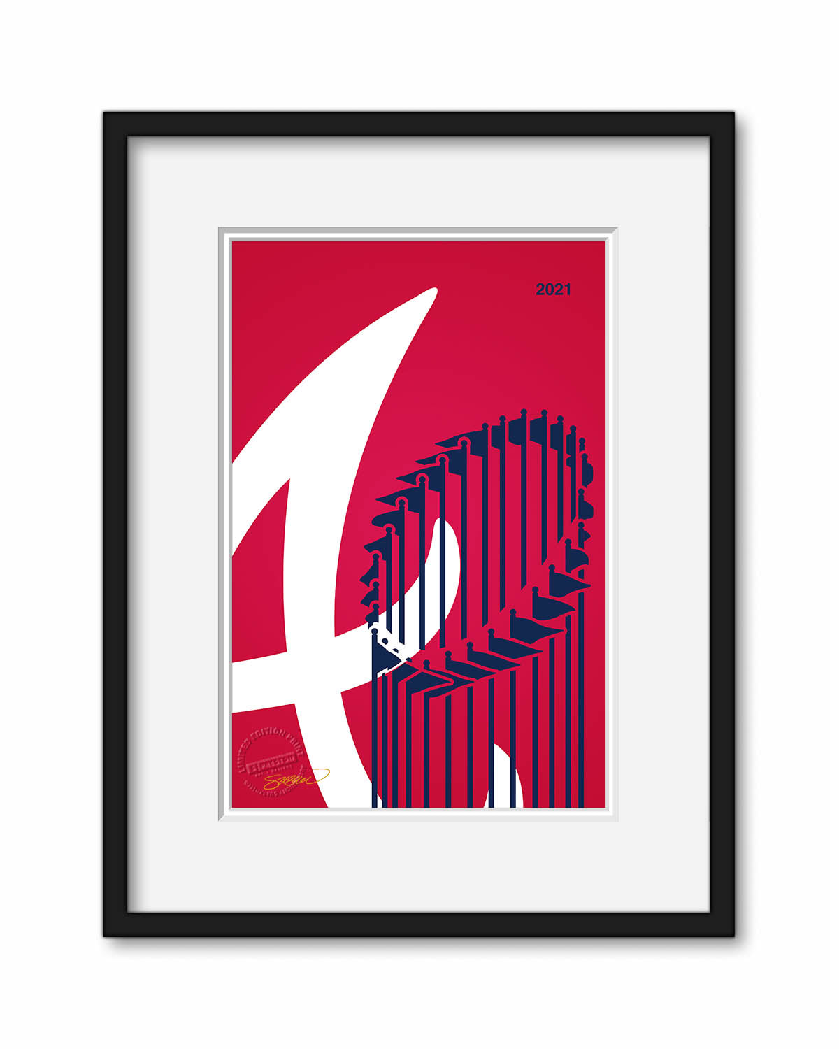 Atlanta Braves Multi-Signed 14 x 20 2021 World Series Champions A Logo Minimalist Print by S. Preston - Limited Edition of 21