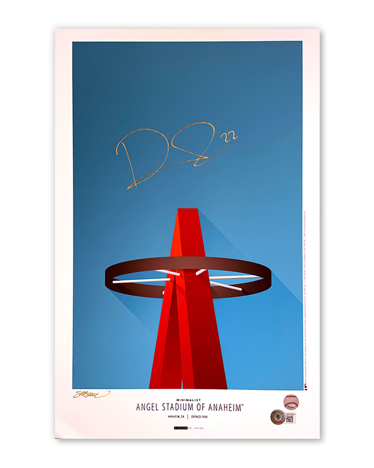 Minimalist Angel Stadium - David Fletcher Autographed - Poster Print - Beckett Authenticated