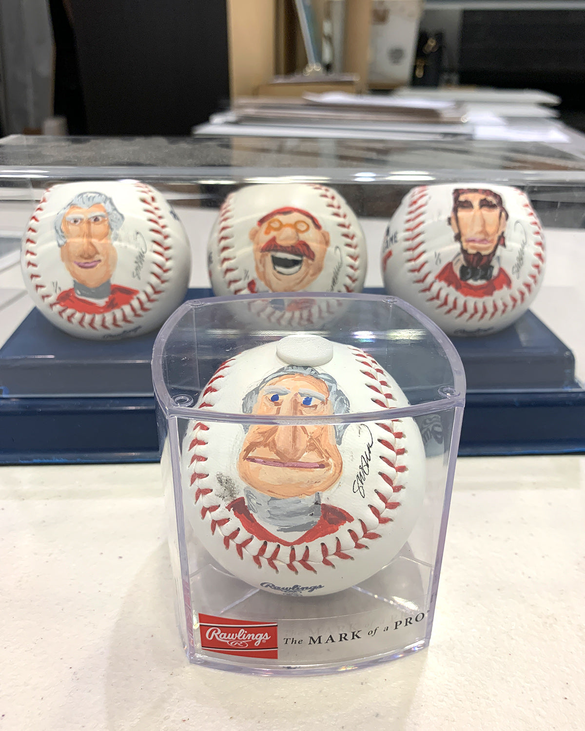 Racing Presidents Hand-Painted Baseball Art - Set of 4