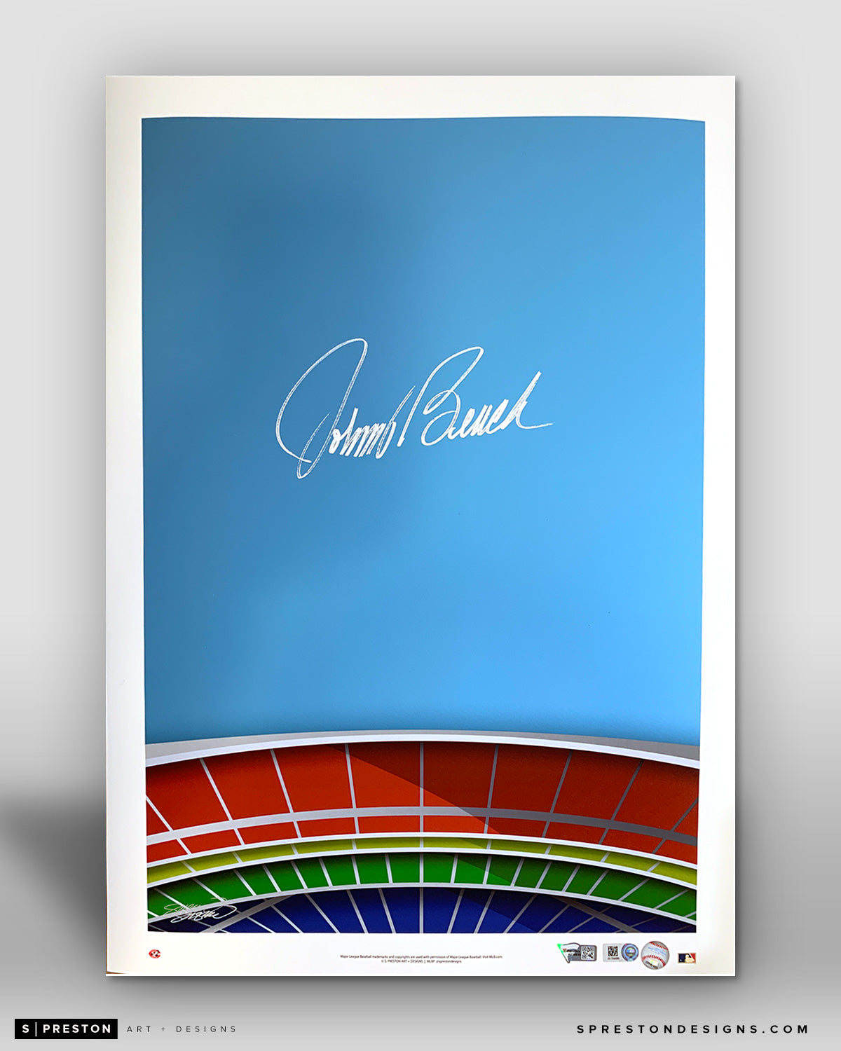 Minimalist Riverfront Stadium - Johnny Bench Signed - Authenticated