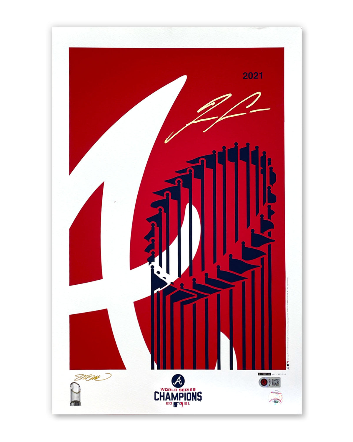 Minimalist World Series 2021 - Ronald Acuna Jr. Autographed - Poster Print - Authenticated