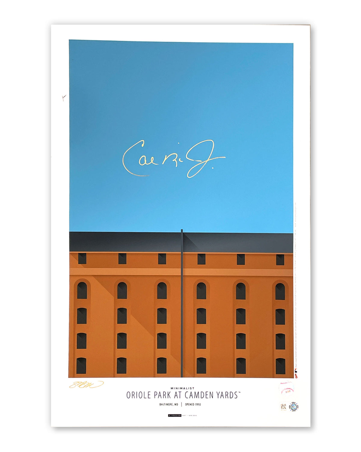 Minimalist Camden Yards - Cal Ripken Jr. Autographed - Poster Print - MLB Authenticated