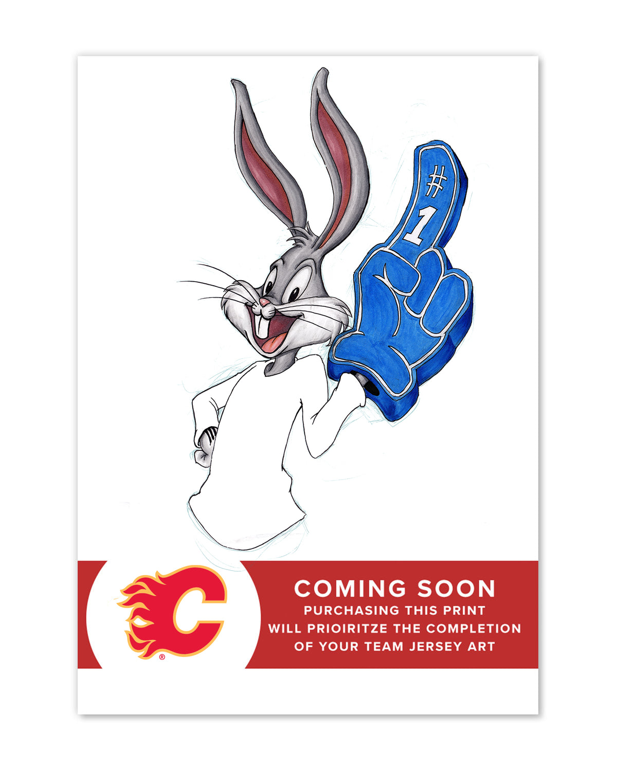 Rabbit Hockey Fan x NHL Calgary Flames Bugs Bunny Limited Edition Fine Art Print