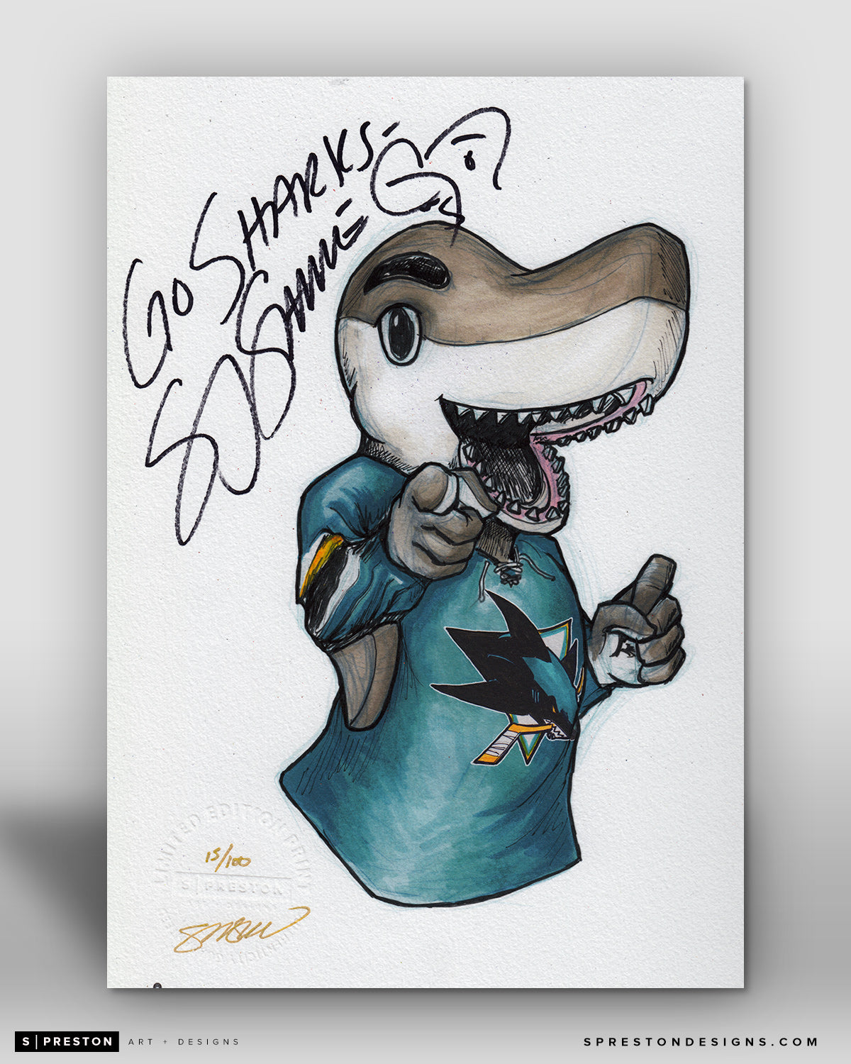 SJ Sharkie Mascot Sketch Fine Art Print - Signed