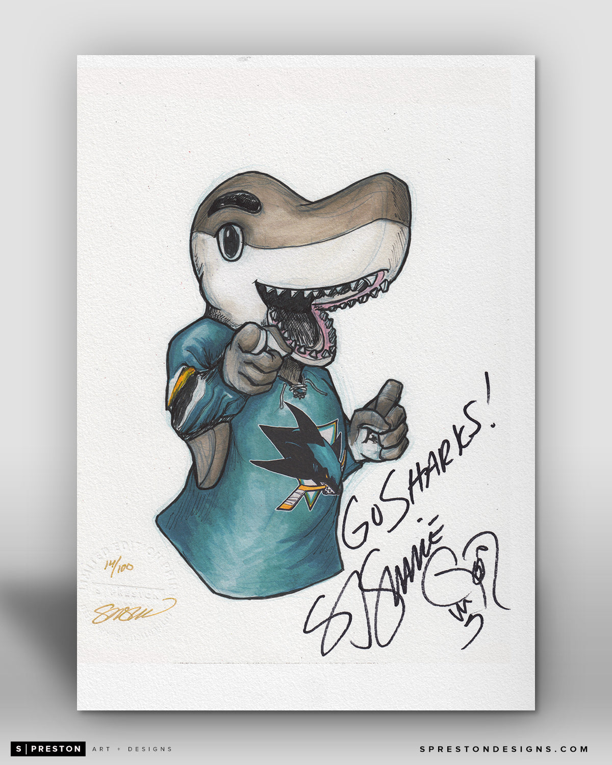 SJ Sharkie Mascot Sketch Fine Art Print - Signed