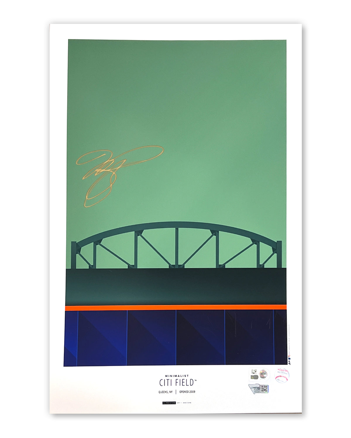 Minimalist Shea Stadium - Mike Piazza Autographed - Poster Print - MLB Authenticated
