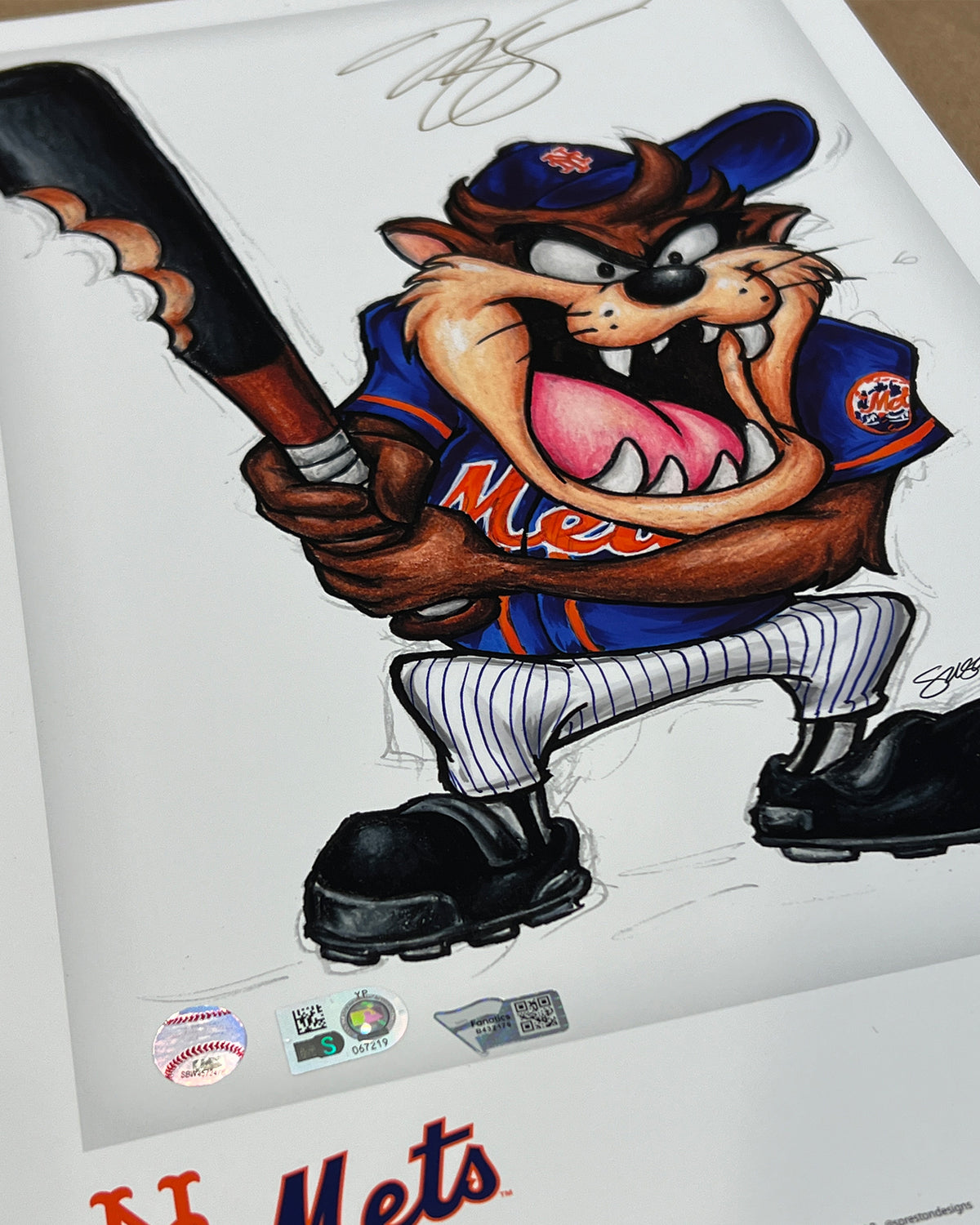 Taz On Deck - Mike Piazza Autographed - Poster Print - MLB Authenticated