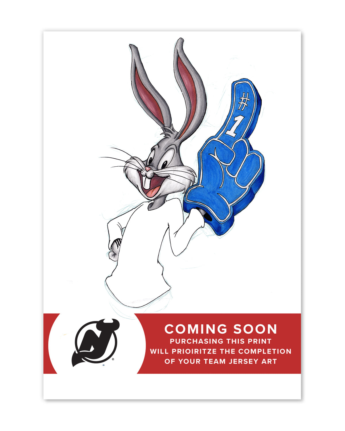 Rabbit Hockey Fan x NHL Devils Bugs Bunny Limited Edition Fine Art Print