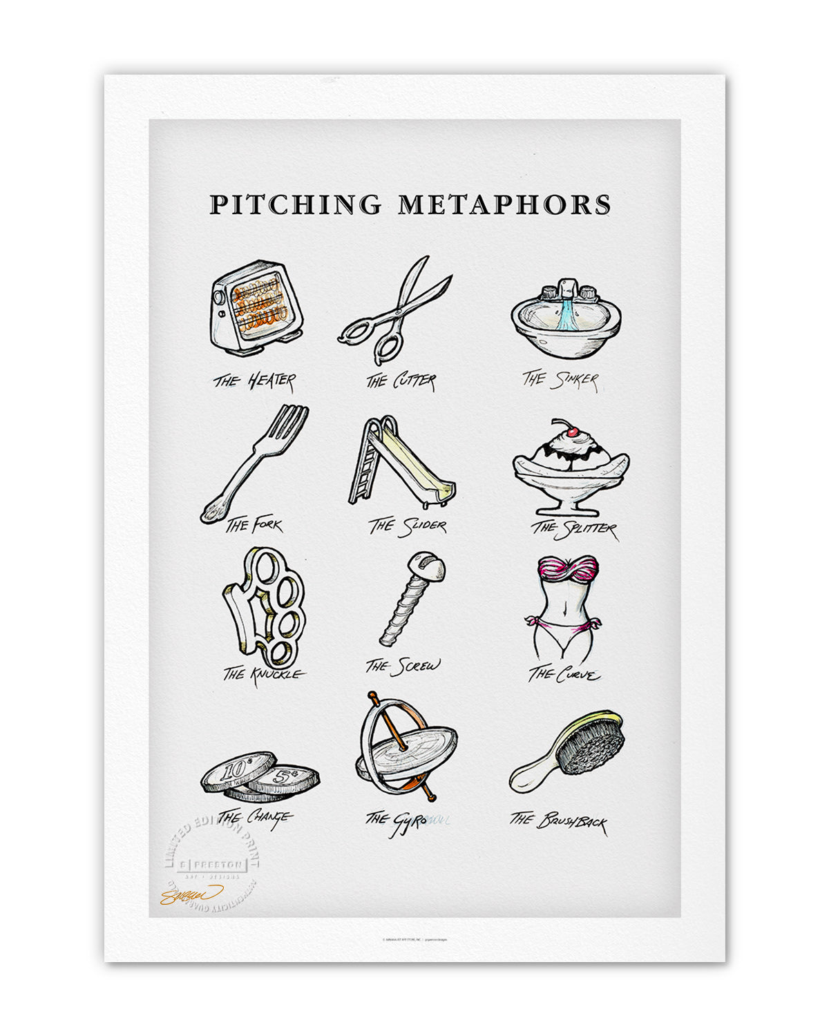 Pitching Metaphors Sketch Print – S. Preston Art + Designs