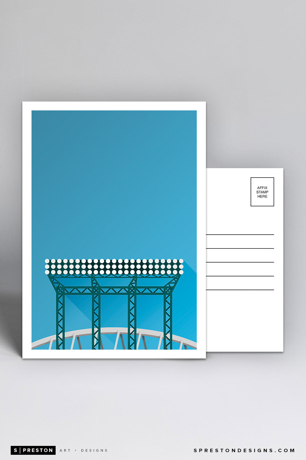 Minimalist Safeco Field Postcard (Floodlights) Postcard - Seattle Mariners - S. Preston Art + Designs